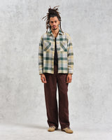 wax london men's Whiting - Ecru And Green Addle Check Overshirt