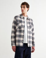 wax london men's Whiting - Ecru And Green Hutton Check Overshirt