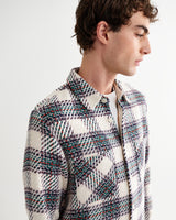 wax london men's Whiting - Ecru And Green Hutton Check Overshirt
