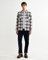 wax london men's Whiting - Ecru And Green Hutton Check Overshirt