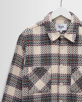 wax london men's Whiting - Ecru And Green Hutton Check Overshirt