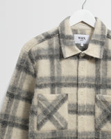wax london men's Whiting - Ecru And Grey Check Wool Blend Overshirt