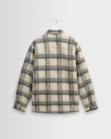 wax london men's Whiting - Ecru And Grey Check Wool Blend Overshirt