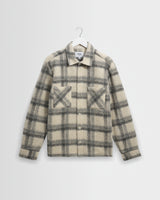 wax london men's Whiting - Ecru And Grey Check Wool Blend Overshirt