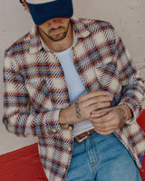 wax london men's Whiting - Ecru And Multicolour Hutton Check Overshirt