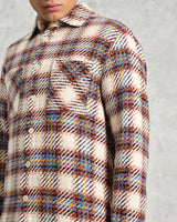 wax london men's Whiting - Ecru And Multicolour Hutton Check Overshirt