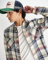 wax london men's Whiting - Ecru And Multicolour Jazz Weave Overshirt