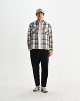 wax london men's Whiting - Ecru And Multicolour Jazz Weave Overshirt