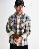 wax london men's Whiting - Ecru And Multicolour Jazz Weave Overshirt