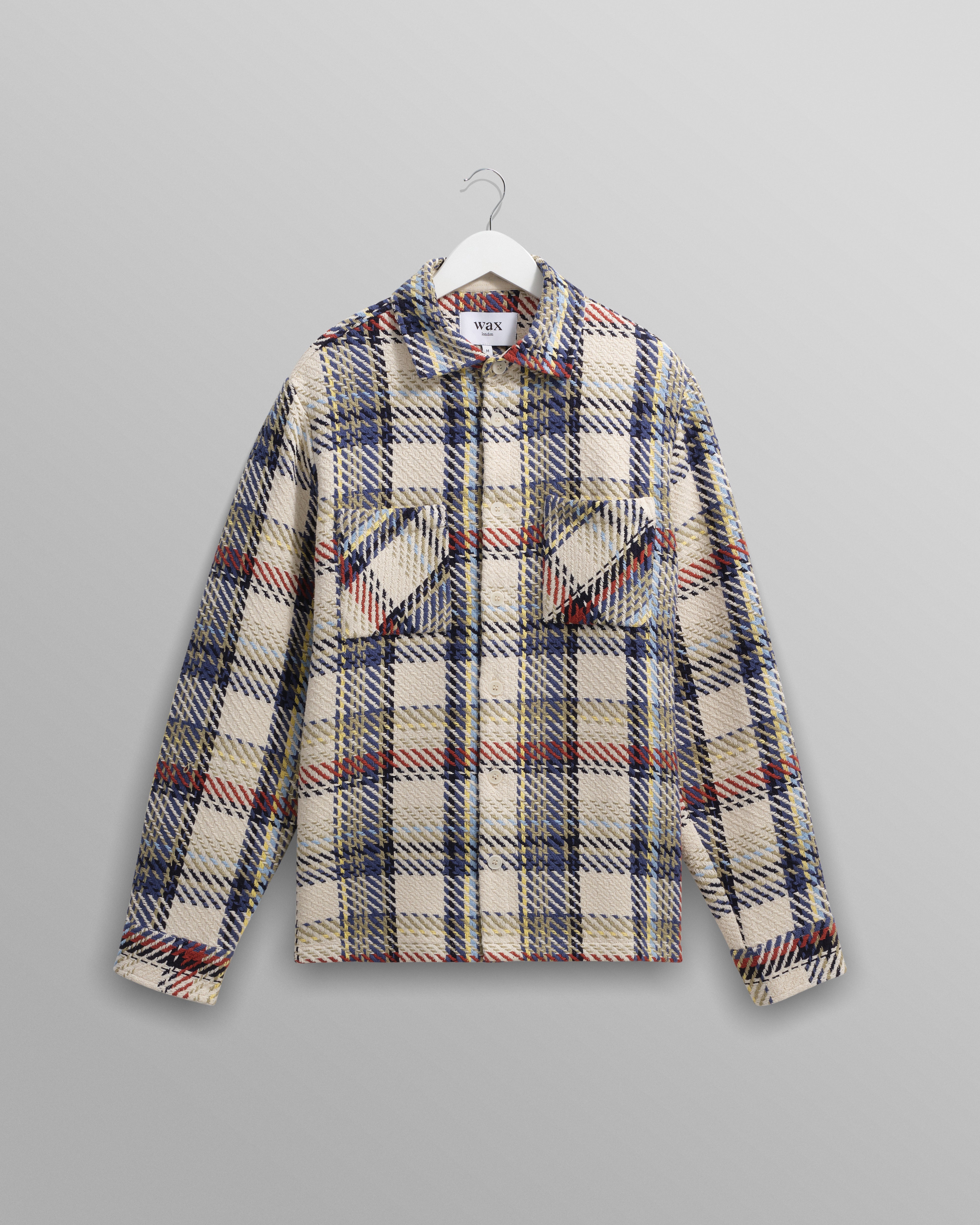 wax london men's Whiting - Ecru And Multicolour Jazz Weave Overshirt
