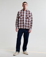 wax london men's Whiting - Ecru And Multicolour Zoar Check Overshirt