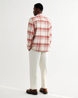 wax london men's Whiting - Ecru And Red Plaid Weave Overshirt