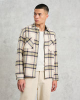 wax london men's Whiting - Ecru And Sage Harp Check Overshirt
