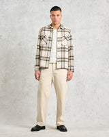 wax london men's Whiting - Ecru And Sage Harp Check Overshirt