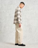 wax london men's Whiting - Ecru And Sage Harp Check Overshirt