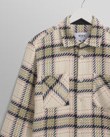 wax london men's Whiting - Ecru And Sage Harp Check Overshirt