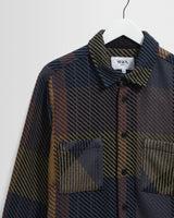 wax london men's Whiting - Green And Brown Tempo Check Overshirt