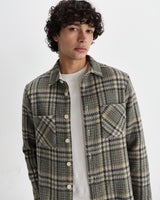 wax london men's Whiting - Green Wool Blend Check Overshirt