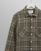 wax london men's Whiting - Green Wool Blend Check Overshirt