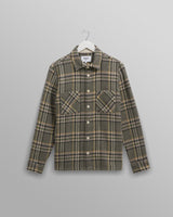 wax london men's Whiting - Green Wool Blend Check Overshirt