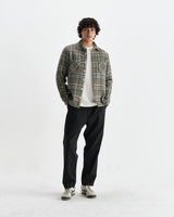 wax london men's Whiting - Green Wool Check Overshirt