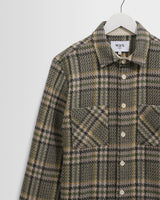 wax london men's Whiting - Green Wool Check Overshirt