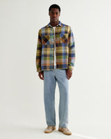wax london men's Whiting - Khaki And Multicolour Pike Check Overshirt