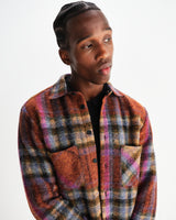 wax london men's Whiting - Multicolour Wool Check Overshirt