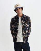 wax london men's Whiting - Natural And Navy Glitch Check Overshirt