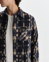 wax london men's Whiting - Natural And Navy Glitch Check Overshirt