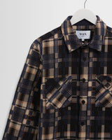 wax london men's Whiting - Natural And Navy Glitch Check Overshirt