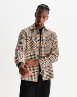 wax london men's Whiting - Natural Houndstooth-Weave Overshirt