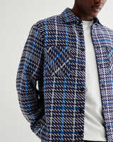 wax london men's Whiting - Navy And Blue Houndstooth Weave Overshirt