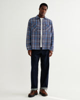 wax london men's Whiting - Navy And Blue Houndstooth Weave Overshirt