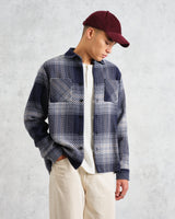 wax london men's Whiting - Navy And Blue Ombre Check Overshirt