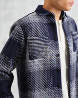 wax london men's Whiting - Navy And Blue Ombre Check Overshirt