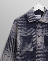 wax london men's Whiting - Navy And Blue Ombre Check Overshirt