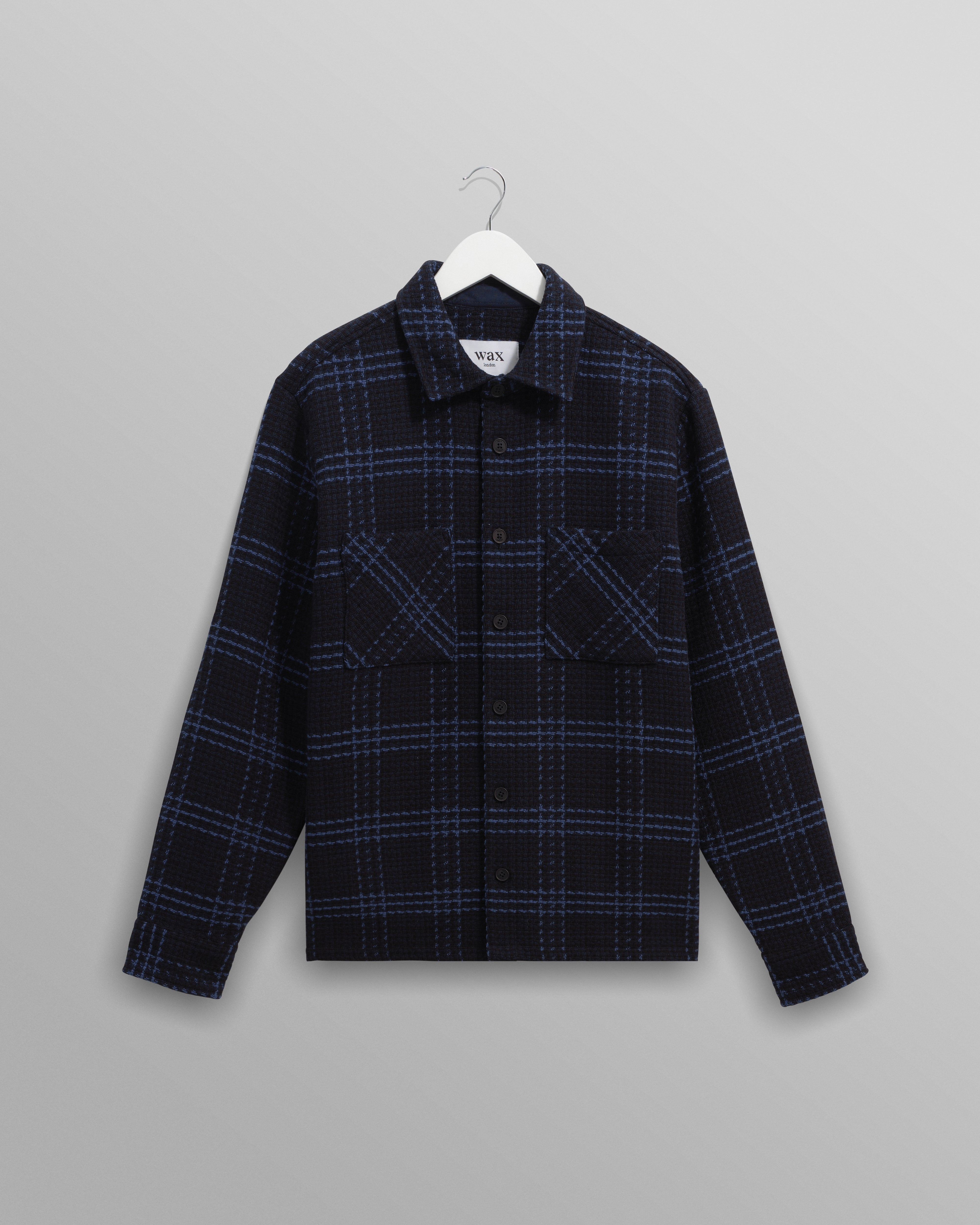 wax london men's Whiting - Navy And Blue Skate Check Overshirt