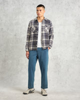 wax london men's Whiting - Navy And Ecru Addle Check Overshirt