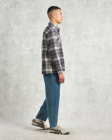 wax london men's Whiting - Navy And Ecru Addle Check Overshirt