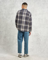 wax london men's Whiting - Navy And Ecru Addle Check Overshirt