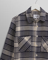 wax london men's Whiting - Navy And Ecru Addle Check Overshirt
