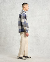 wax london men's Whiting - Navy And Ecru Block Check Overshirt