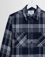 wax london men's Whiting - Navy And Ecru Plaid Weave Check Overshirt
