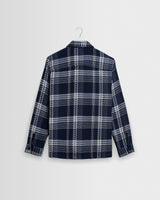wax london men's Whiting - Navy And Ecru Plaid Weave Check Overshirt