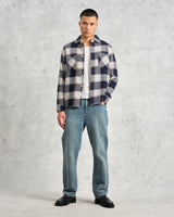 wax london men's Whiting - Navy And Multicolour Hutton Check Overshirt