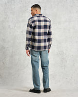 wax london men's Whiting - Navy And Multicolour Hutton Check Overshirt