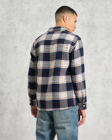 wax london men's Whiting - Navy And Multicolour Hutton Check Overshirt