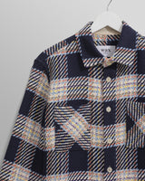 wax london men's Whiting - Navy And Multicolour Hutton Check Overshirt