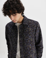 wax london men's Whiting - Navy Camo Jacquard Overshirt